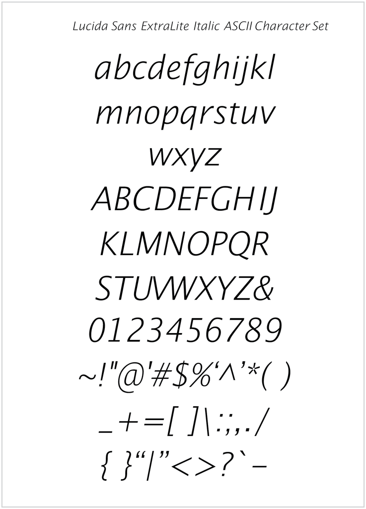 Lucida Sans ExtraLite Italic – Lucida Fonts
