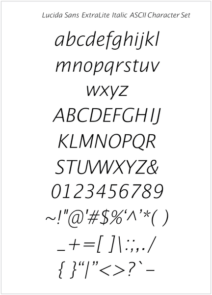 Lucida Sans ExtraLite Italic – Lucida Fonts