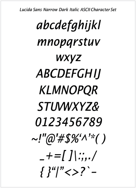 Lucida Sans Narrow Dark Italic – Lucida Fonts
