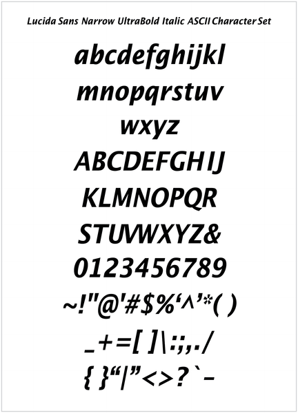 Lucida Sans Narrow UltraBold Italic